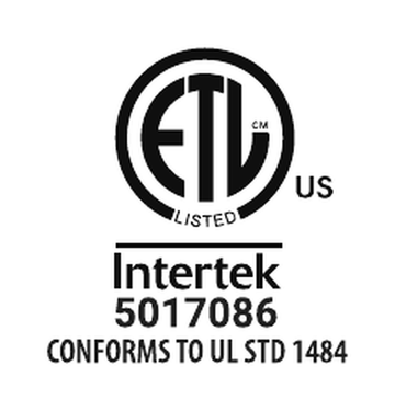 ETL Listed mark, Intertek control number 5017086, conforms to UL Standard 1484